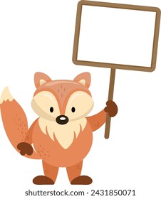 Cute fox holding a blank signboard