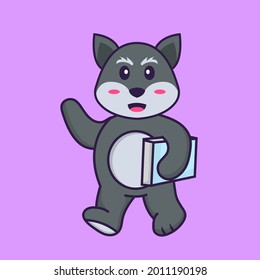 Cute fox holding a book. Animal cartoon concept isolated. Can used for t-shirt, greeting card, invitation card or mascot.