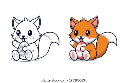 Cute fox holding egg cartoon coloring pages for kids