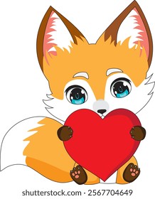 Cute Fox Holding Heart Valentine Vector