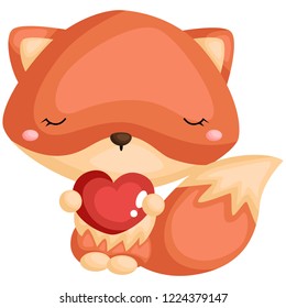 a cute fox holding a heart while wearing a flower wreath