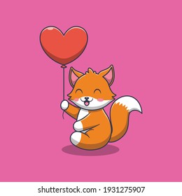 zorro lindo sosteniendo una ilustración de un globo de amor