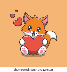 cute fox holding love cartoon illustration