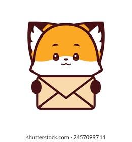 Cute Fox Holding Mail Icon, vector icon, vector logo, vector sign
