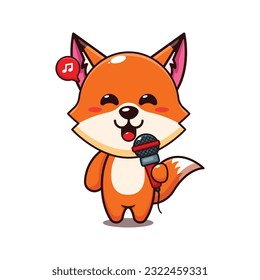 süßer Fuchs, der Mikrofon-Cartoon-Vektorgrafik hält.