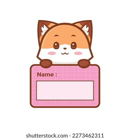 Cute Fox Holding Name label, Cartoon Fox Holding Blank Name Tag, Adorable Fox Mascot Holding Label Name - Powered by Shutterstock - Get 15% off with code: PIKWIZARD15