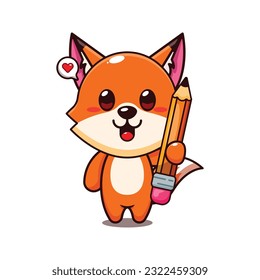 cute fox holding pencil cartoon vector illustration.