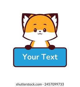 cute fox holding a text box, cute fox holding label text, vector icon, vector logo, vector sign