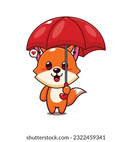 cute fox holding umbrella cartoon vector illustration.