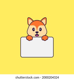 Cute fox holding whiteboard. Animal cartoon concept isolated. Can used for t-shirt, greeting card, invitation card or mascot.