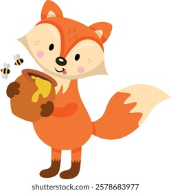 Cute Fox with Honey Pot