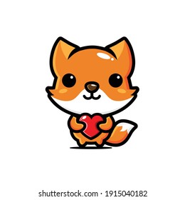 cute fox hugging love heart
