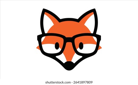 Cute Fox Icon with Glasses, Minimalist Animal Design for Education or Fun Concepts.	