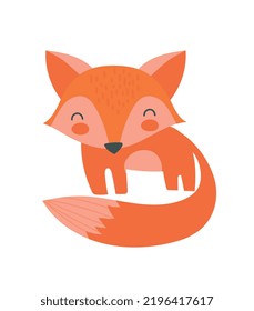 Cute fox icon. Sticker for social media. Adorable character for kid, mammal and forest dweller. Wild cunning animal. Design element for printing on fabric or clothing. Cartoon flat vector