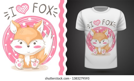 Cute fox - idea for print t-shirt. Hand draw