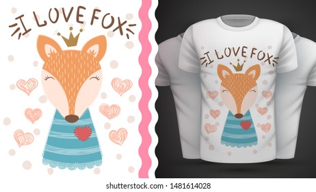 Cute fox - idea for print t-shirt. Hand draw