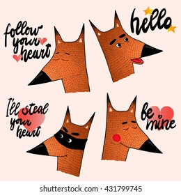 cute fox illustration series with text