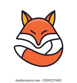 Cute fox illustration. This simple yet charming fox illustration features a relaxed fox with a curled tail. Its closed eyes and soft lines suggest tranquility and a hidden message of inner peace.