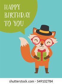 Cute fox illustration vector for birthday card design template