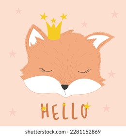 cute fox illustration vector design for kids printed tee