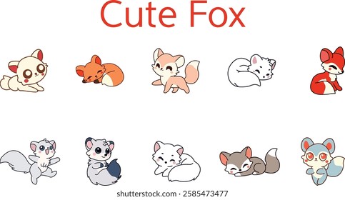 Cute Fox Illustration Vector Set