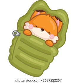 a cute fox inside a sleeping bag