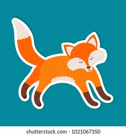 Cute fox. Isolated icon on blue background