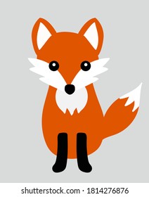 Cute fox isolated on grey background. Vector illustration