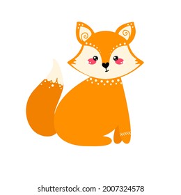 Cute fox isolated on white background. Vector illustration in a flat style.