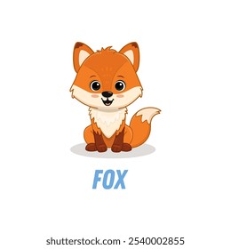 Cute fox isolated on white background. Cartoon character, fox cub. Vector illustration 