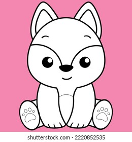 Cute Fox, Kawaii Fox black and white outline for coloring book.