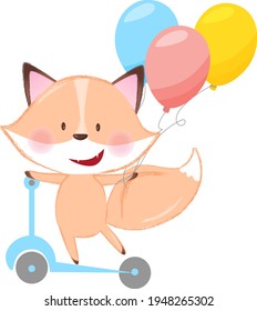 zorro lindo en la moto de Kick con globos