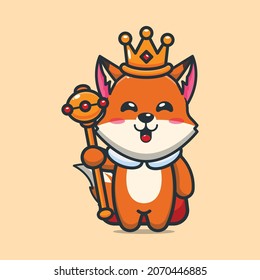 Cute fox king. Cute animal cartoon illustration.