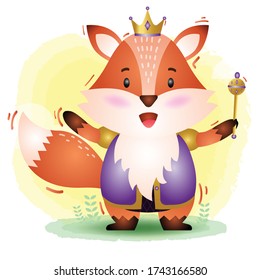 cute fox king in the children's style. cute cartoon fox king vector illustration