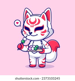 Kitsune de Fox lindo comiendo ícono del vector de dibujos animados de Dango Mochi
Ilustración. Concepto de ícono de alimento animal Isolación Premium
Vector. Estilo de dibujo plano