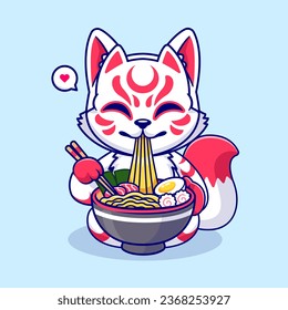 Cute Fox Kitsune Eating Ramen Noodle Cartoon Vector Icon
Illustration. Animal Food Icon Concept Isolated Premium
Vector. Flat Cartoon Style