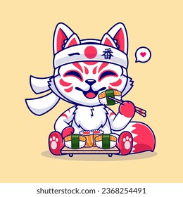 Cute Fox Kitsune Eating Sushi with Chopstick Cartoon Vector
Icon Illustration. Animal Food Icon Concept Isolated Premium
Vector. Flat Cartoon Style