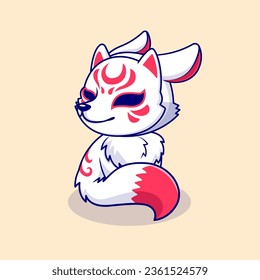 Ilustración del icono del vector de dibujos animados de Fox Kitsune. Vector Premium Aislado De Icono De Festividad Animal. Estilo de dibujo plano