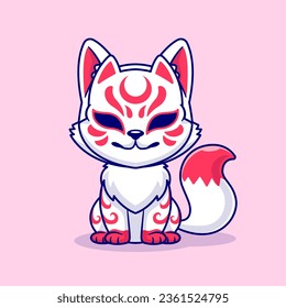 Ilustración del icono del vector de dibujos animados de Fox Kitsune. Vector Premium Aislado De Icono De Festividad Animal. Estilo de dibujo plano