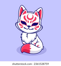 Ilustración del icono del vector de dibujos animados de Fox Kitsune. Vector Premium Aislado De Icono De Festividad Animal. Estilo de dibujo plano