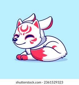 Ilustración del icono del vector de dibujos animados de Fox Kitsune. Vector Premium Aislado De Icono De Festividad Animal. Estilo de dibujo plano