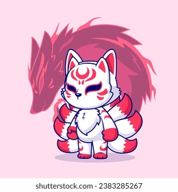 Cute Fox Kitsune With Spirit Dragon Power Cartoon Vector
Icon Illustration. Animal Holiday Icon Concept Isolated 
Premium Vector. Flat Cartoon Style
