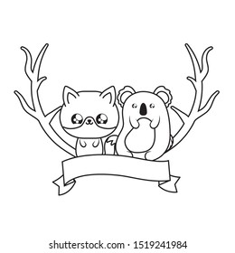 cute fox with koala baby animals kawaii