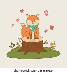 cute fox in the landscape woodland character