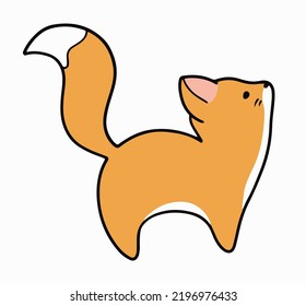 Cute Fox Line Art On White Background