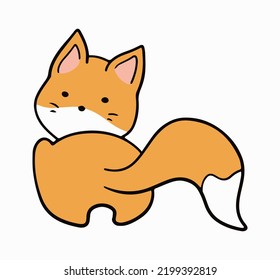 Cute Fox Line Art On White Background