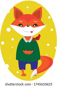 cute fox with lollipop rooster