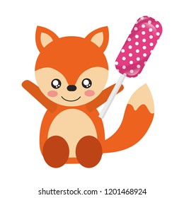 cute fox with lollipop sweet candy