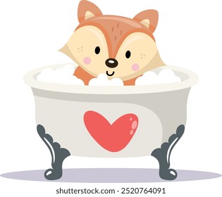 Cute fox in a love bathtub

