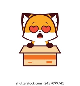 Cute Fox with love expression in a Box, Pet Logo Concept, vector icon, vector logo, vector sign, hand drawing vector, Designing Hope, Logo for Pet Adoption